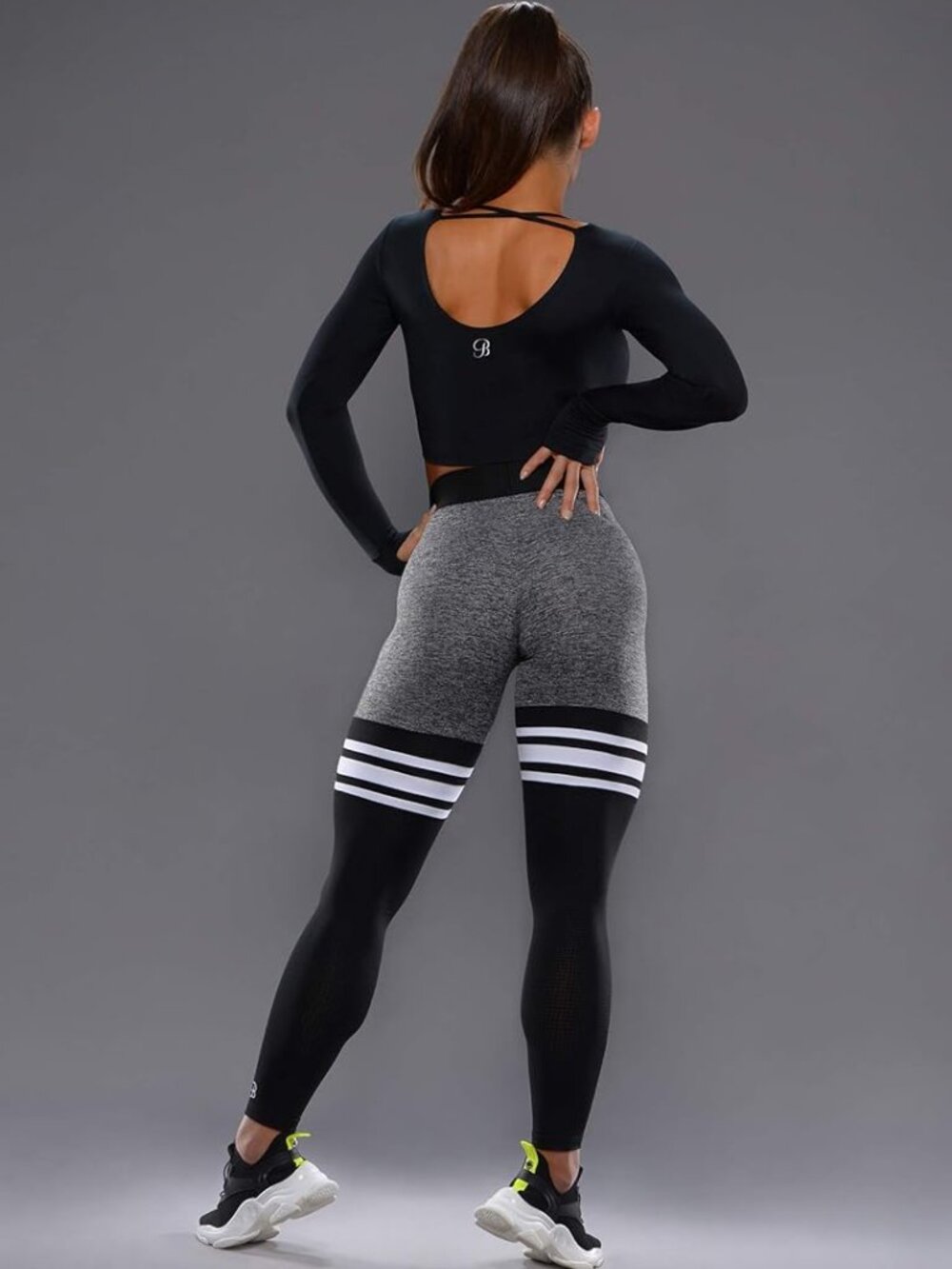 Bombshell Sportswear Leggings Thigh High Sock Gray Spacedye Black size M - Picture 8 of 13
